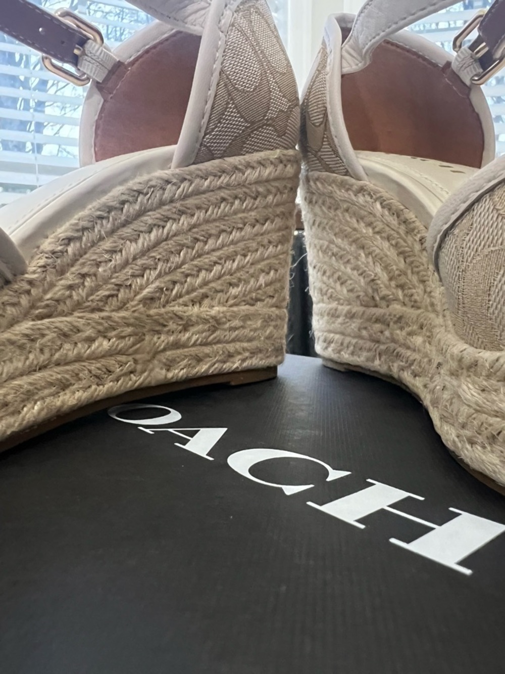 Coach Beige Signature Canvas Espadrille Wedge Sandals - Picture 7 of 10